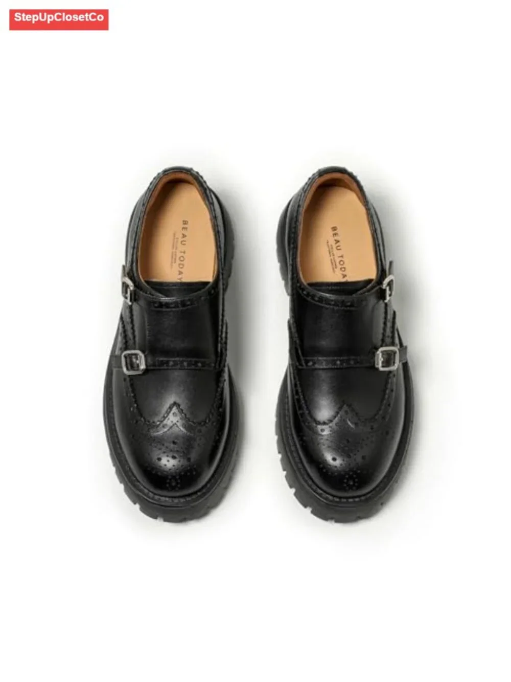 Chunky Platform Leather Loafers Wingtip Brogue Double Monk Strap Lug Sole Slip